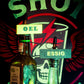 Zwei Glasflaschen mit Shot-Mate-Clips beschriftet mit „Öl“ und „Essig“ vor einem leuchtenden Hintergrund.